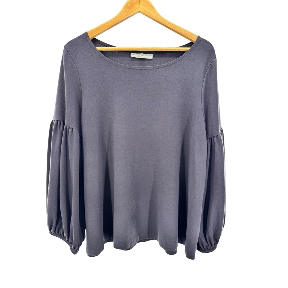 Bryn Walker Womens M Knit Round Neck Long Lantern Sleeve Oversized Boxy Gray